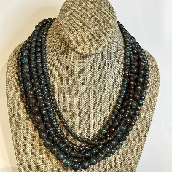 Multi Strand Patina Beaded Ajustable Necklace - Picture 1 of 9